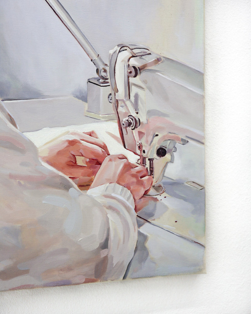 At the Sewing Machine - Original Oil Painting-zoom-